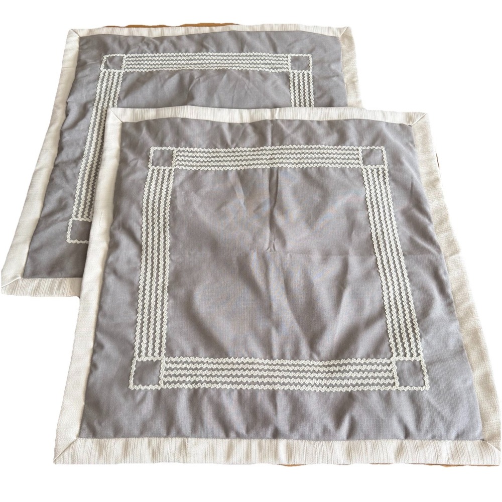 Madison Park Euro Shams Gray With White Embroidered‎ Trim 28 x 28 Set Of 2